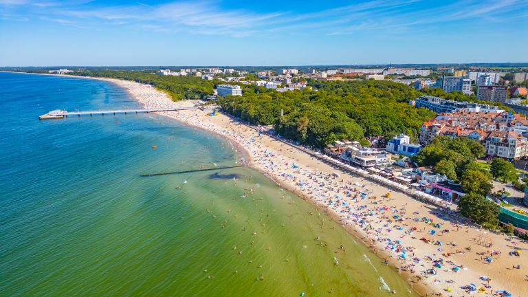 Panorama view of a beach at Kolobrzeg, Poland
