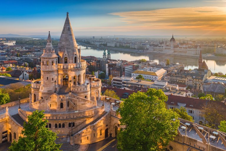 Budapest, Hungary - Beautiful golden summer sunrise with the tow