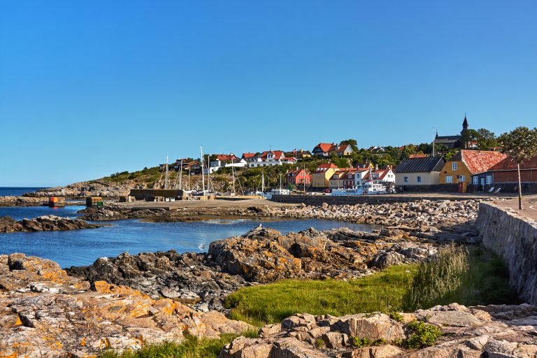 Small port in the town of Gudhjem, Bornholm island, Denmark.
