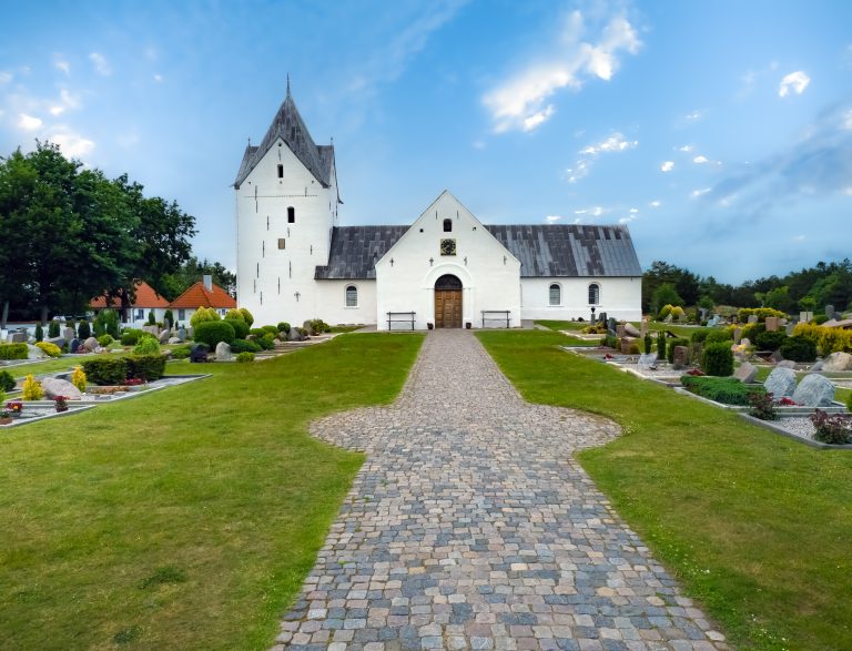 Medieval St. Clement's Church (Danish: Sankt Clemens Kirke) on the island of Rømø island in the Wadden Sea.